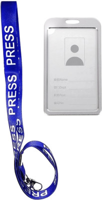 AmanGola Press Printed Ribbon, ID Card Holder/Badge with Scratch 1 Card Holder(Set of 1, Silver, Blue)