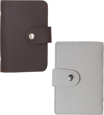 Flipkart SmartBuy Brown Pu Leather 26 Slots & 2 Cash Slots with Grey Leather 2 Cash Slot & 24 Card Holder(Set of 2, Grey, Brown)