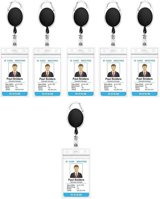 ASV Heavy Duty Retractable Badge Holder with Waterproof Zip Lock Vertical ID 6 Card Holder(Set of 20, Black, White)