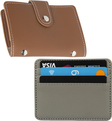 StealODeal Grey Premium Quality Leather With Brown Pu Leather 2 Cash Slots & 24 Card Holder(Set of 2, Brown, Grey)