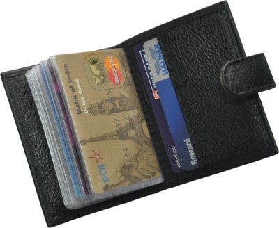 DUO DUFFEL RFID Protected Genuine Tan Leather Slot 20 Card Holder(Set of 1, Black)