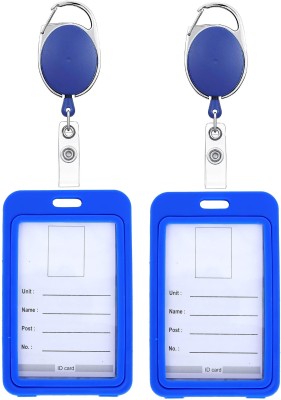 ASV Blue Plastic ID Card Holder with Blue Oval Yoyo Retractable 2 Card Holder(Set of 2, Blue)