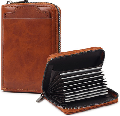 Flipkart SmartBuy Brown 9 Card Slot| 2Cash Slot Leather Zip Debit/Credit 12 Card Holder(Set of 1, Brown)