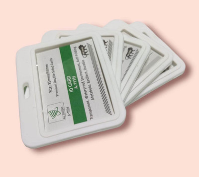 NSSP Horizontal Plastic Locking ID Card Holder for Office/School 1 Card Holder(Set of 10, White)