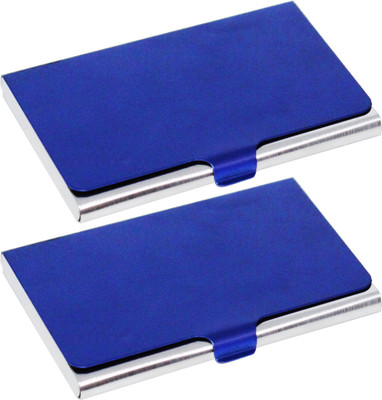 OFIXO Steel Credit Card Holder, Wallet Slim Metal Case for Women or Men 6 Card Holder(Set of 2, Blue)