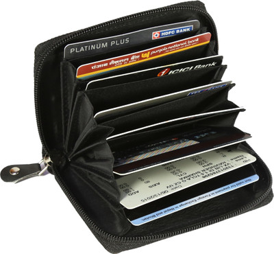 Style 98 Men & Women Casual Black Genuine Leather Card Holder(9 Card Slots)