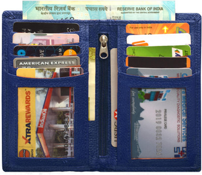 ABYS Genuine Leather 10 Slots Card Holder Wallet RFID Protected Credit Card Holder 10 Card Holder(Set of 1, Blue)