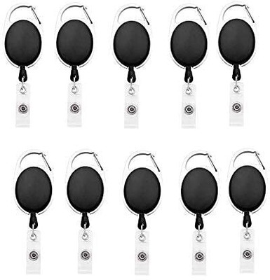 Sharma Cards ID Badge Card Holder (YoYo) Oval Retractable 1 Card Holder(Set of 10, Black)