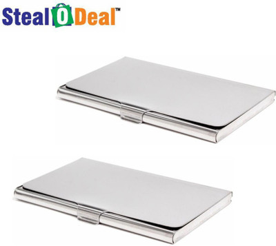 zaphod 2pc Stainless Steel 6 Card Holder(Set of 2, Silver)