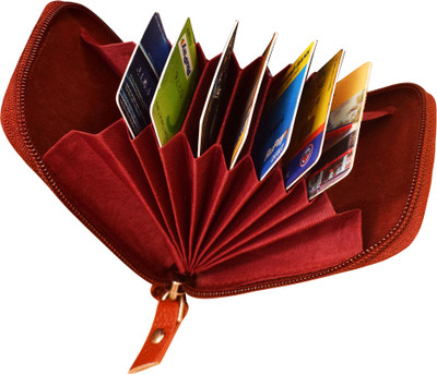 ABYS Genuine Leather 7 Slots Credit Debit ATM Card Slots and 1 ID Slot for Women 4 Card Holder(Set of 1, Tan)
