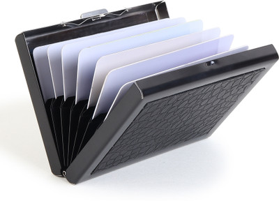 StealODeal Premium RFID Blocking Metal With PU ATM/Credit/Debit 8 Slot 10 Card Holder(Set of 1, Black)