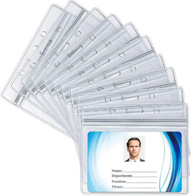 HATHIYANI Horizontal Waterproof Id Card Holders with Sealable Zip Pcs,Transparent (002) 1 Card Holder(Set of 20, White)