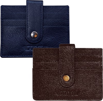 ABYS Genuine Leather Card Combo with Button Closure Slim Wallet for Men and Women 6 Card Holder(Set of 1, Blue, Brown)