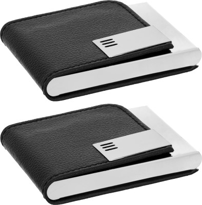 OFIXO 1101_Pack of 2 Steel Credit Card Holder, Wallet Slim Metal Case for Women or Men 6 Card Holder(Set of 2, Black)