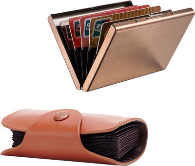 Encelade 15 Card Holder(Set of 2, Brown, Maroon)