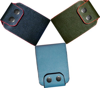 ABYS Genuine Leather Card Holder Combo Pack 9 Slots Credit Card Wallet 9 Card Holder(Set of 3, Blue, Khaki, Green)