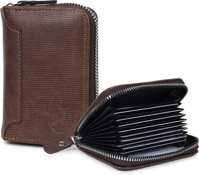 StealODeal PU Leather Zipper credit/debit/ATM Slot 12 Card Holder(Set of 1, Brown)