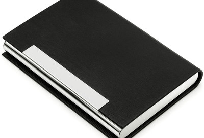 charco Professional Business Card Holder, Black Leather Texture with Silver Metal 20 Card Holder(Set of 1, Black)