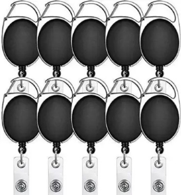 Rangwell Retractable Oval Badge with Key Chain ID Holder (Black), Pack of 10 10 Card Holder(Set of 10, Black)