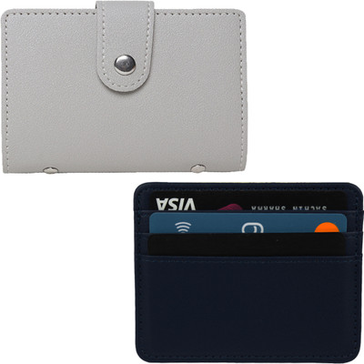 StealODeal Blue Premium Quality Leather With Grey Pu Leather 2 Cash Slots & 24 Card Holder(Set of 2, Grey, Blue)