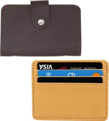 StealODeal Brown Pu Leather 26 Slots & 2 Cash Slots with Beige Premium Leather 4 Card Holder(Set of 2, Beige, Brown)