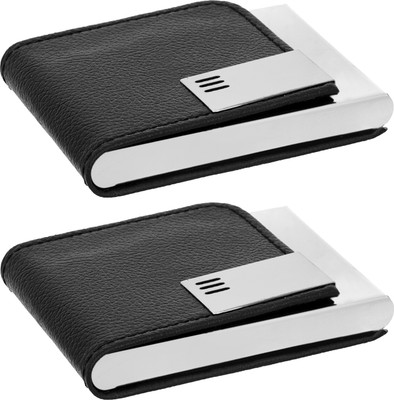 OFIXO Steel Credit Card Holder, Wallet Slim Metal Case for Women or Men 6 Card Holder(Set of 2, Black)