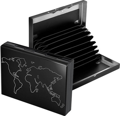 StealODeal Black World Map Laser Print Front Pocket RFID Blocking Credit/Debit 10 Card Holder(Set of 1, Black)
