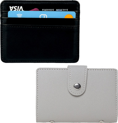 Flipkart SmartBuy Black Premium Quality Leather With Grey Pu Leather 2 Cash Slots & 24 Card Holder(Set of 2, Grey, Black)