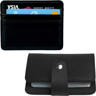 Flipkart SmartBuy Pu Leather 26 Slots & 2 Cash Slots with Black Premium Leather 4 Card Holder(Set of 2, Black)