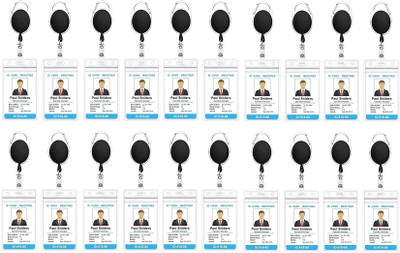 ASV Heavy Duty Retractable Badge Holder with Waterproof Zip Lock Vertical ID 20 Card Holder(Set of 20, Black, White)