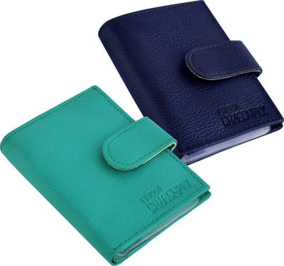 GREEN DRAGONFLY® Card Holder Wallet For Men And Women 10 Card Holder(Set of 2, Green, Blue)