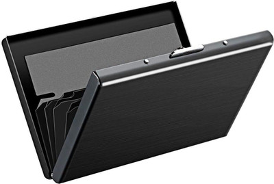 ASV RFID Protected Black Slim Stainless Steel Debit/Credit/ATM Slots 6 Card Holder 6 Card Holder(Set of 1, Black)