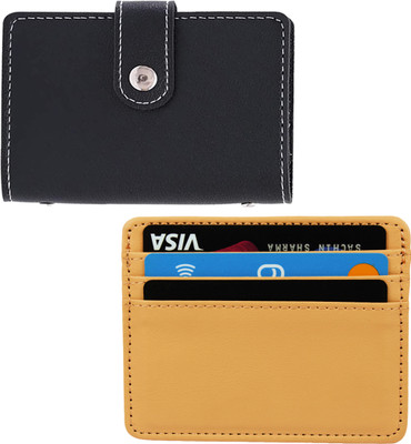 StealODeal Beige Premium Quality Leather with Black leather 2 Cash Slots & 24 Card Holder(Set of 2, Black, Beige)