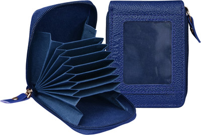 ABYS Original Leather 8 Card Slots||Zipper Wallet 8 Card Holder(Set of 1, Blue)