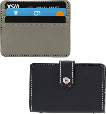 Flipkart SmartBuy Grey Premium Leather with Black leather 2 Cash Slots & 24 Card Holder(Set of 2, Black, Grey)
