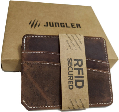 Jungler RFID Blocking Credit Card Debit Card Case (Genuine Hunter Leather, Color: Brown) 6 Card Holder(Set of 1, Brown)