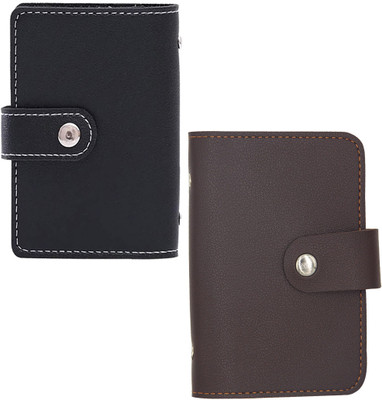 StealODeal Brown Pu Leather 26 Slots & 2 Cash Slots with Black Leather 2 Cash Slot & 24 Card Holder(Set of 2, Black, Brown)
