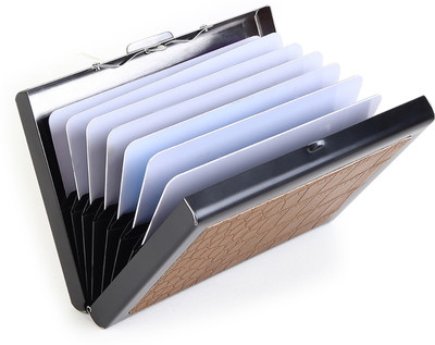 StealODeal Premium RFID Blocking Metal With PU ATM/Credit/Debit 8 Slot 8 Card Holder(Set of 1, Tan)