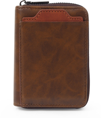 Flipkart SmartBuy Coffee 9 Card Slot| 2Cash Slot Leather Zip Debit/Credit 10 Card Holder(Set of 1, Brown)
