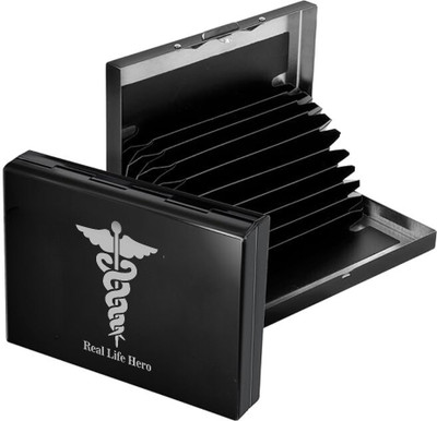 Encelade Long Lasting Black Metal RFID Blocking Debit/Credit Unisex 10 Card Holder(Set of 1, Black)