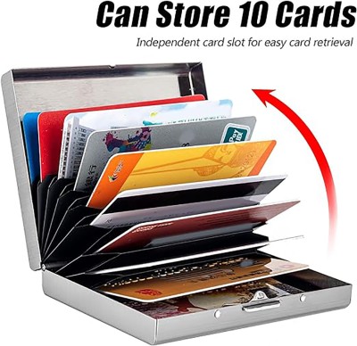 Flipkart SmartBuy Silver RFID Blocking 10 Slot Metal Laser Print Credit/Debit/ATM Slots 10 Card Holder(Set of 1, Silver)