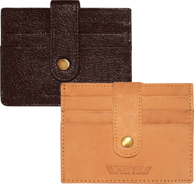 ABYS Genuine Leather Card Combo with Button Closure Slim Wallet for Men and Women 6 Card Holder(Set of 1, Tan, Brown)