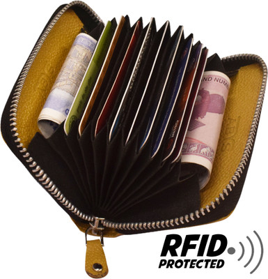 ABYS Genuine Leather RFID Protected 8 Slots Card Holder for Women Wallets 8 Card Holder(Set of 1, Yellow)