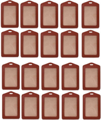 KKSW Leather Unisex ID Card Holder | ID Badge Holder (Vertical) 1 Card Holder(Set of 20, Brown)