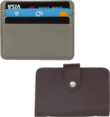 Flipkart SmartBuy Brown Pu Leather 26 Slots & 2 Cash Slots with Grey Premium Leather 4 Card Holder(Set of 2, Grey, Brown)