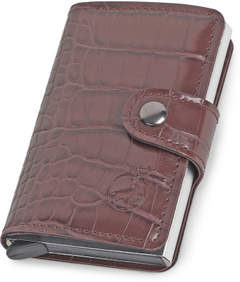 Encelade Dark Brown Pu,Aluminum ATM/Credit/Debit 6 Slots 2 Cash Slot 8 Card Holder(Set of 1, Brown)