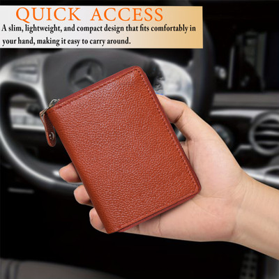 ABYS Genuine Leather Maroon Card Holder||Credit Card Holder |Debit Card holder with Zip closure For Men 10 Card Holder(Set of 1, Maroon)
