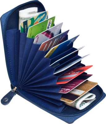 ABYS Genuine Leather 11 Slots RFID Card Holder for Men and Women 10 Card Holder(Set of 1, Blue)