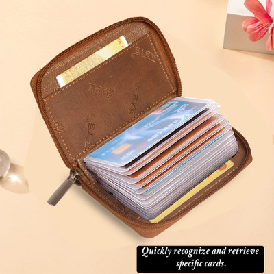 ABYS Genuine Leather RFID Blocking Credit Debit Card Holder for Men and Women Slots 15 Card Holder(Set of 1, Tan)