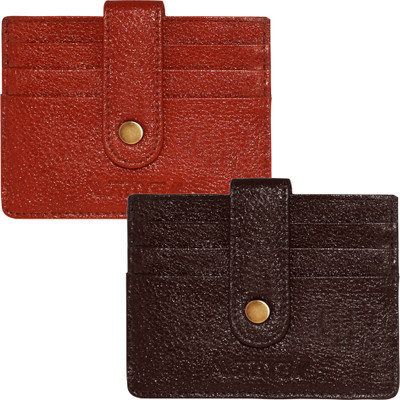 ABYS Genuine Leather Card Combo with Button Closure Slim Wallet for Men and Women 6 Card Holder(Set of 1, Brown, Maroon)